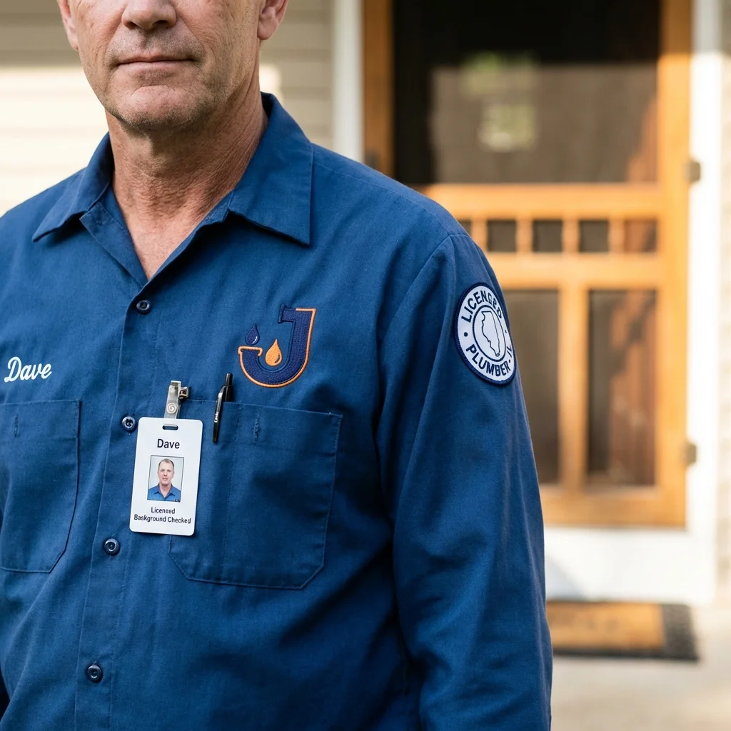 Licensed plumber showing ID badge in Nashua, NH