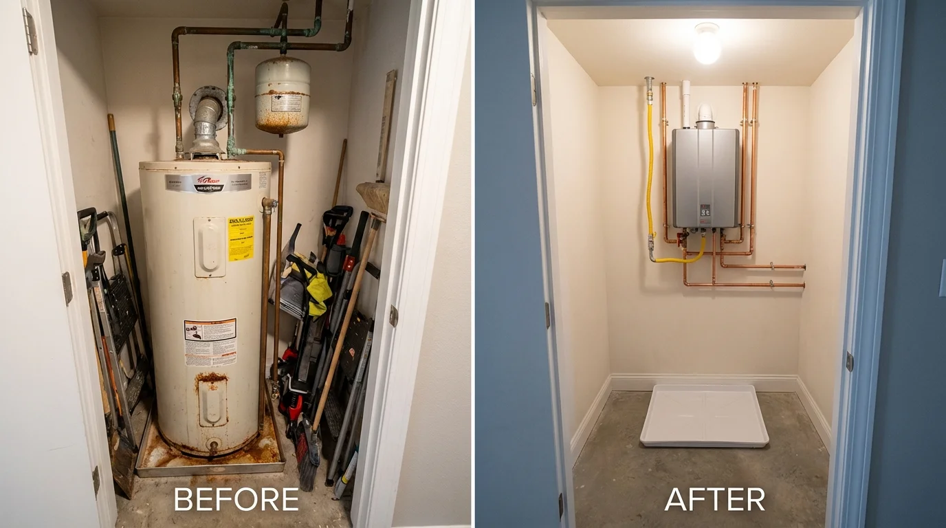 Tank water heater versus wall-mounted tankless unit comparison for Nashua, NH homeowners