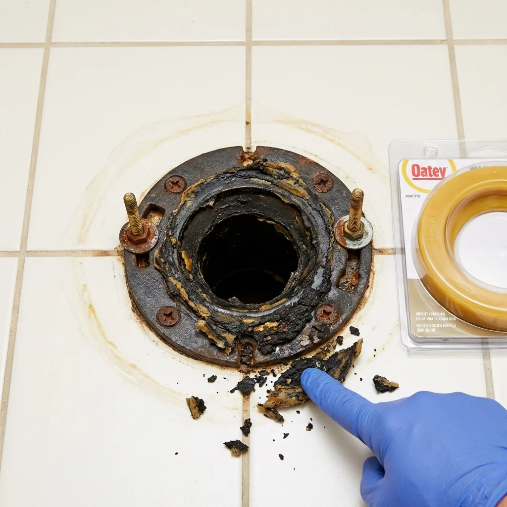 Failed wax ring showing water seepage at the base of a toilet in a Nashua, NH home