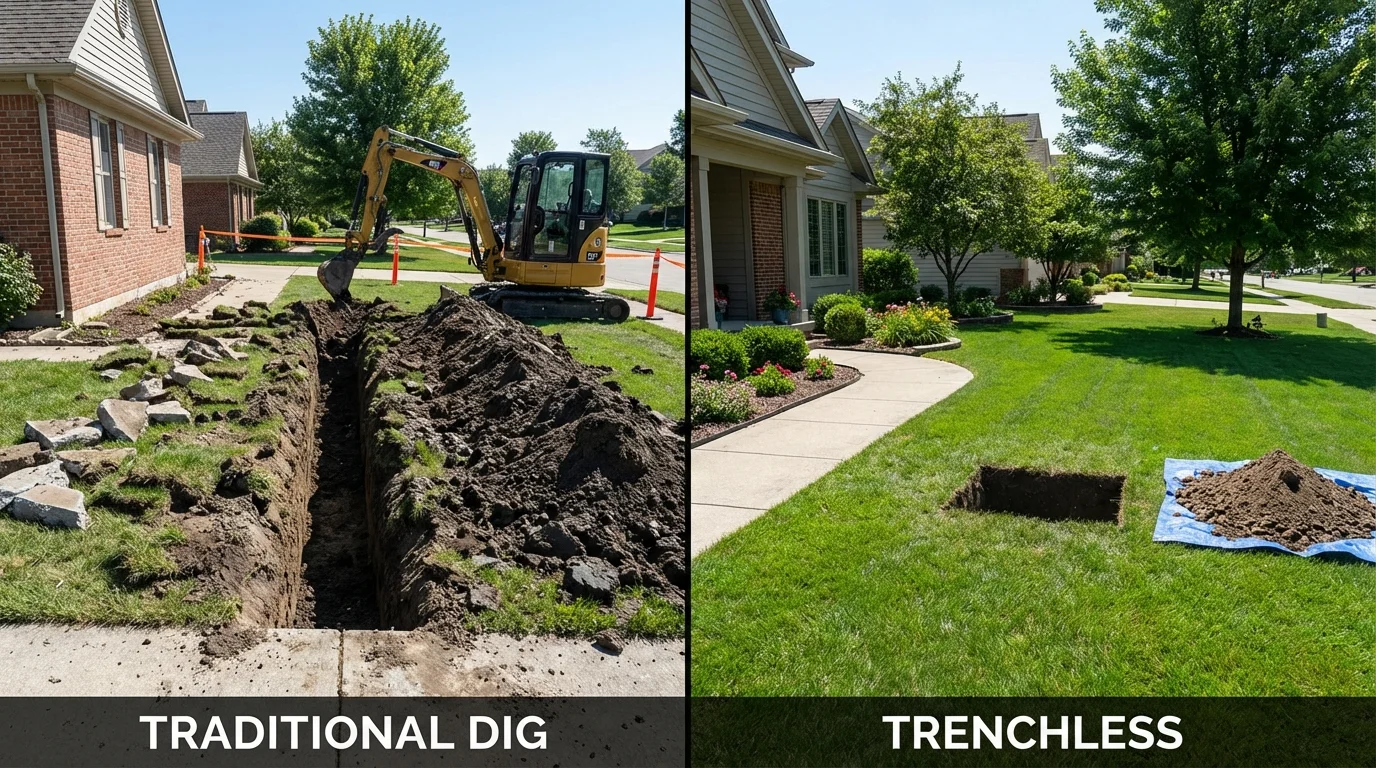 Trenchless sewer repair with minimal yard damage versus traditional excavation in Nashua, NH